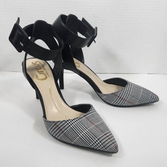Circus by Sam Edelman Ankle Strap Pointed Closed Toe  Plaid Heels Size 7 - Picture 1 of 5